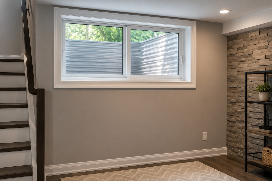 Single slider window installed in an Ottawa basement renovation by Capitall Windows