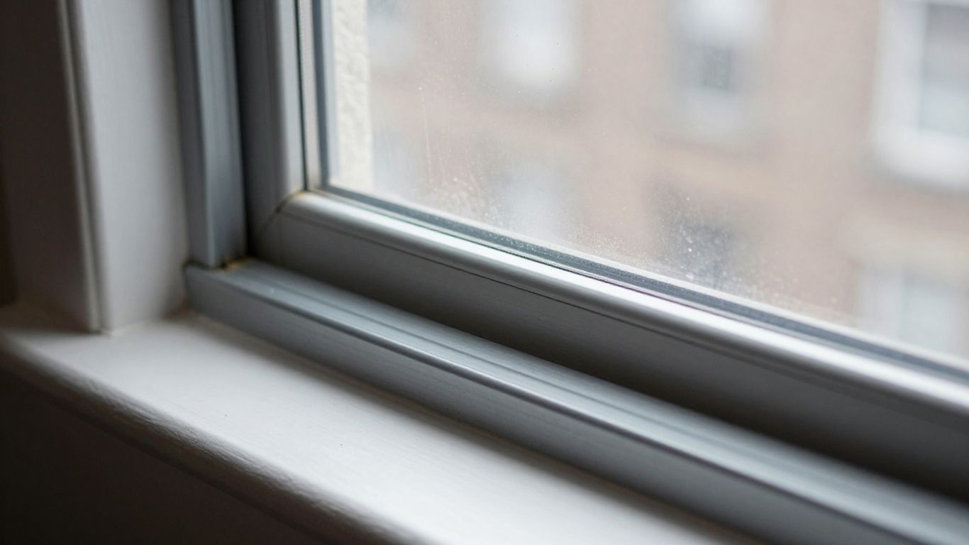 Close view of aging aluminum slider window