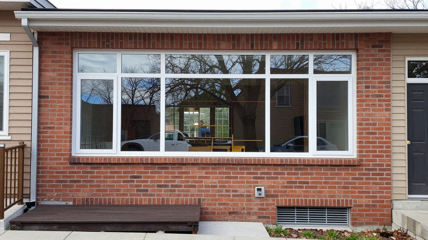 Townhouse exterior with wide replacement windows