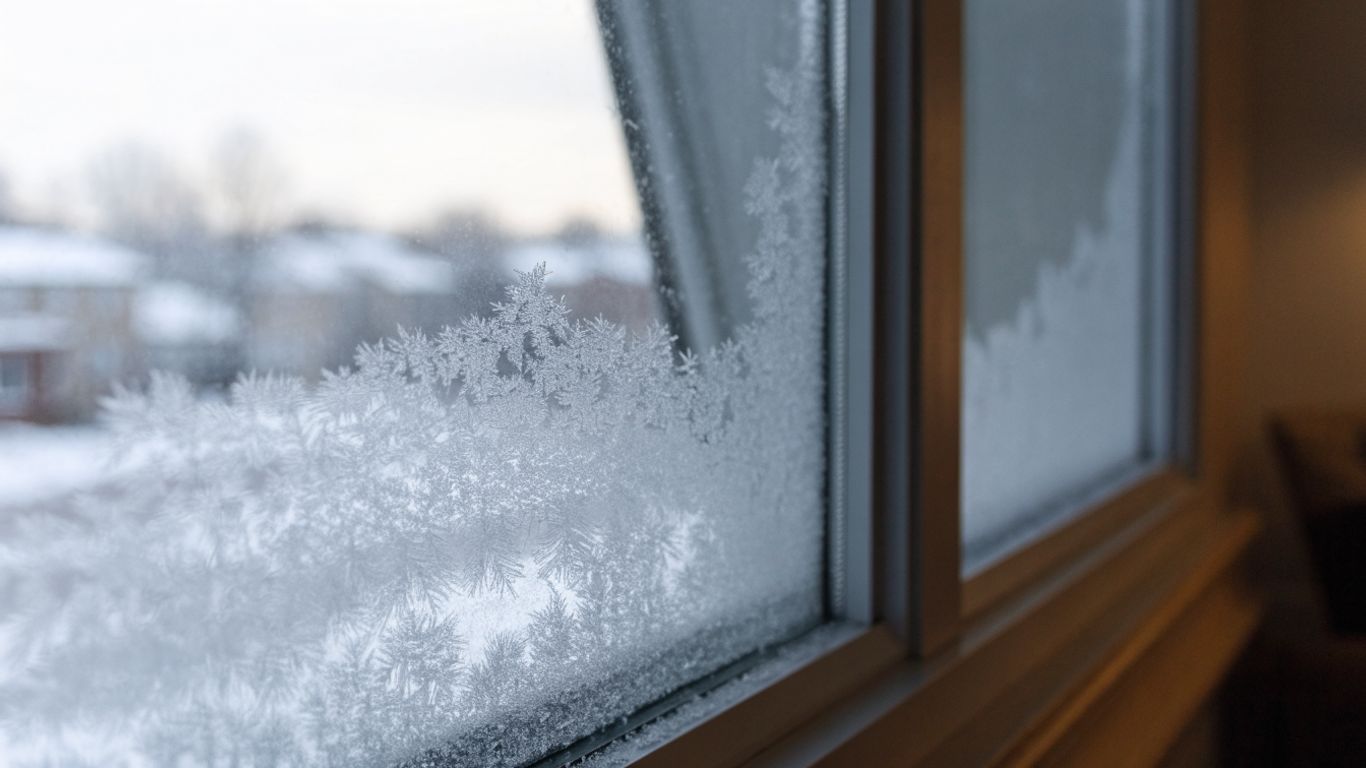 Winter frost forming along the inside edge of a window